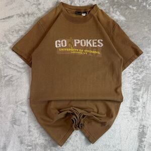 VTG Y2K University of Wyoming Go Pokes T Shirt Mens Small Brown College Graphic